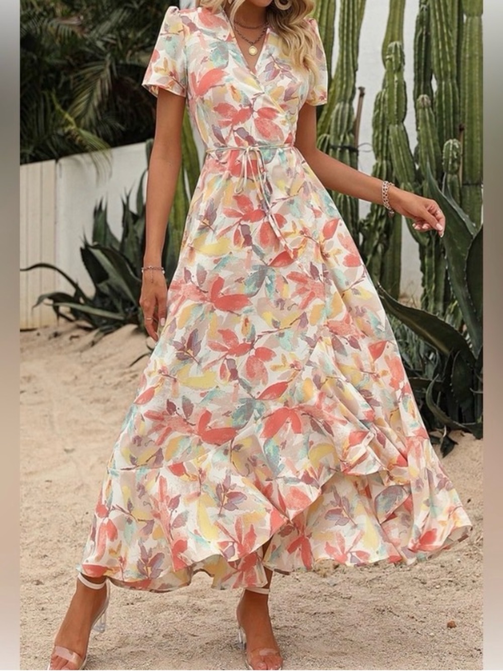 Floral Loveriche Wrap Maxi Dress with Ruffles, Multicolor